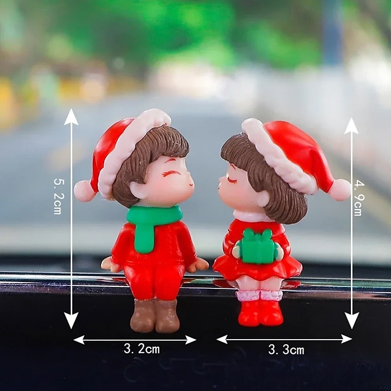 Christmas Car Ornament - Festive Couple Doll with Red Balloon Resin Dashboard Decor for Holiday CelebrationsCar Interior Decoration Christmas Decorations Christmas Doll Car Dashboard Decoration3