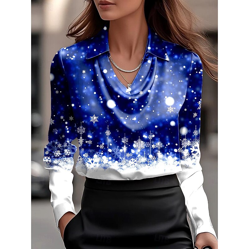 Christmas Women's Shirt Ombre Graphic Snowflake Elegant Stylish Casual Long Sleeve Cowl Neck Regular Tops Work Party Evening Wear Daily Ruched Draped Wine Blue Purple Fall Winter