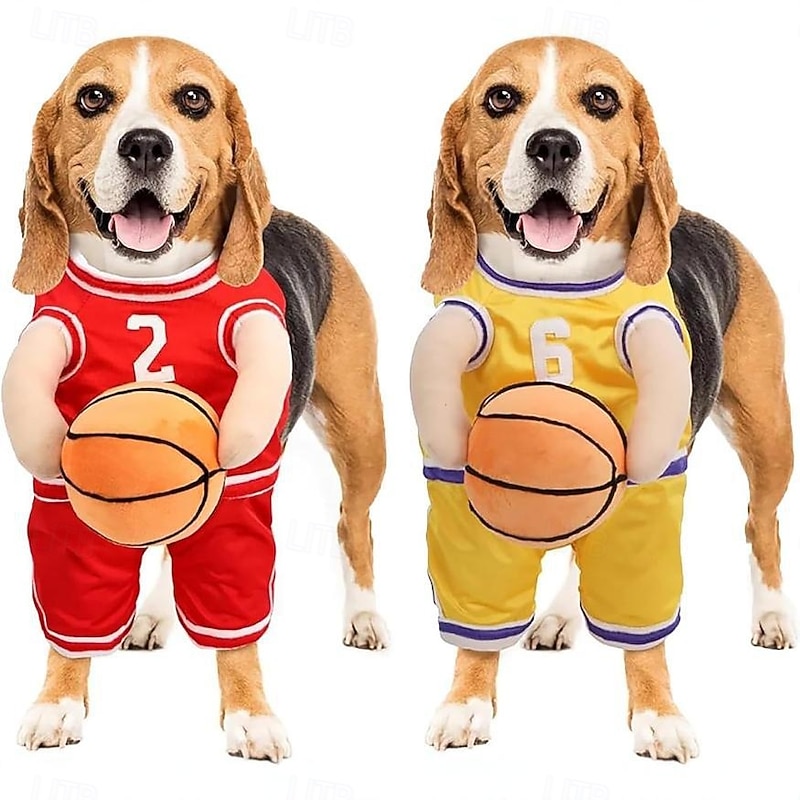 Dog Basketball Costume with Ball Basketball Dog Costume Dog Basketball Player Costume Dog Basketball Halloween Costume Holding Ball Pet Halloween Costumes for Dog Cat