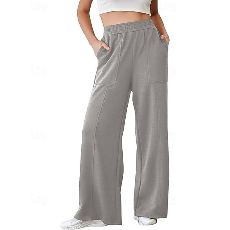 Women's Wide Leg Chinos Streetwear Casual Full Length Medium Waist Plain Pocket Elastic Waist Comfy Micro-elastic Outdoor Vacation Daily Black White Army Green Dark Navy Fall Winter Loose Fit2