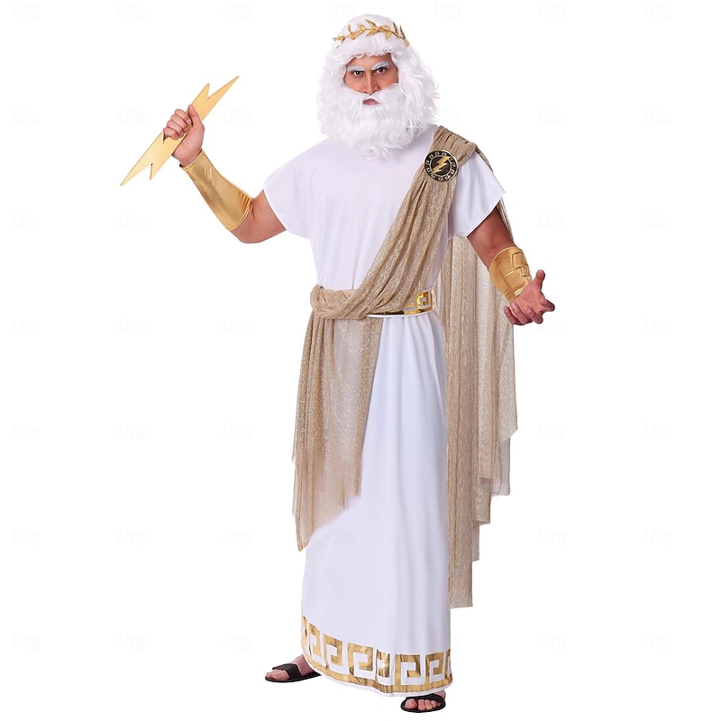 Ancient Greek Roman Fancy Costume Halloween Group Couples Costumes Chiton God Zeus Fancy Dress Couple's Men's Women's Fantasy Halloween Carnival Performance Adults Headband Costume2