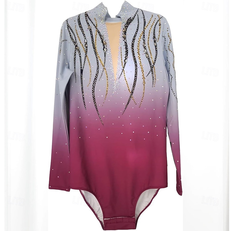 Men's Figure Skating Performance Costume Training Suit Top Grey Gradient Comfortable Design