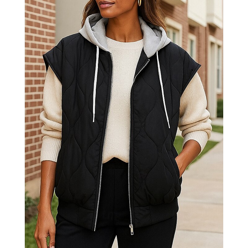 Women's Fleece Vest Winter Vest Lounge Top with Pockets Short Sleeve Top Athleisure Solid Colored Windproof Warm Hiking Travel Vacation Sportswear Activewear Black Pink Red3