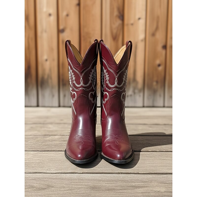 Women's Cowboy Boots with Embroidered Western Stitching, Pointed Toe and Low Block Heel - Stylish Urban Casual Footwear for Women's Streetwear and Everyday Outfits2
