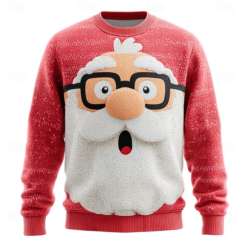 Ugly Christmas Sweater Men's Santa Claus 3D Print 3D Cartoon Pullover Sweater Jumper Knitwear Crewneck Casual Vacation Daily Festival Keep Warm Long Sleeve Spring Fall Winter Red -1 Red -2 Red -33