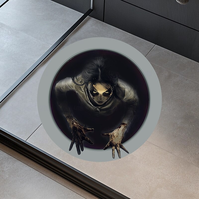 Halloween 3D Floor Sticker Scary Long Hair Ghost Floor Sticker, Creative Horror Wall Decal for Living Room, Haunted House Atmosphere Decoration