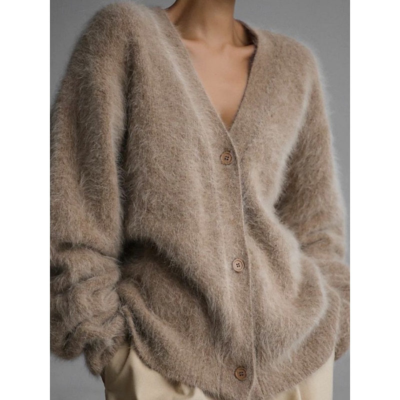 Women's Sweater Cardigan Elegant Fashion Streetwear Pure Color V Neck Pocket Buttons Knitted Long Sleeve Regular Tops Knit Outdoor Daily Weekend White Pink Fall Winter2