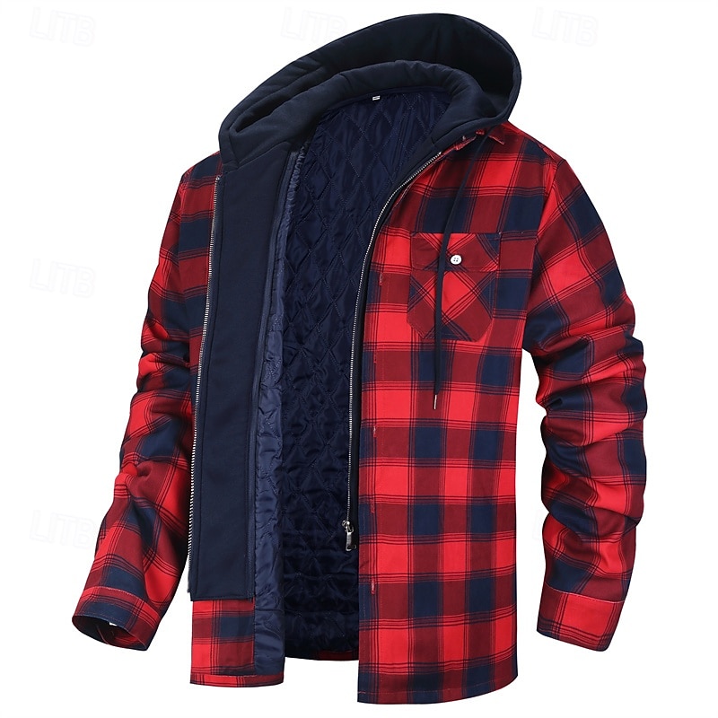 Men's Winter Jacket Quilted Jacket Casual Jacket Hoodie Jacket Vacation Daily Thermal Warm Pocket Fall Winter Fashion Streetwear Hooded Regular Black Red Navy Blue Sky Blue Orange Jacket