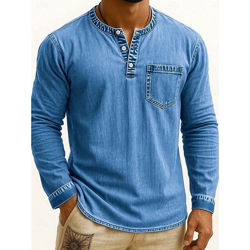 Men's Henley Shirt Tee Vintage Shirt Long Sleeve Solid Color Plain Solid Vintage Fashion Retro Buttons Henley Outdoor Casual Daily Summer Spring All Seasons Black Pink Gray Henley T-Shirt