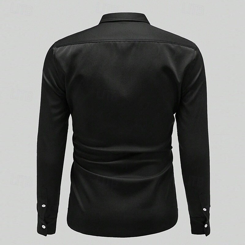 Men's Shirt Satin Shirt Dress Shirt Casual Shirt Button Up Shirt Untucked Shirts Plain Formal Wedding Black White Wine Green Long Sleeve Lapel Spring &  Fall All Seasons Clothing Apparel Plain3