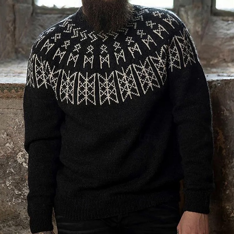 Men's Geometic Fair isle Sweater Pullover Sweater Jumper Knitwear Crewneck Casual Vacation Daily 3D Print Keep Warm Long Sleeve Spring Fall Winter Black Gray2