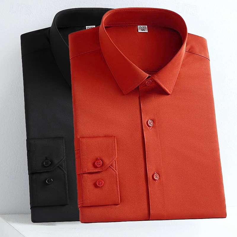 Men's Shirt Dress Shirt Non Iron Shirt Button Up Shirt Plain Formal Wedding Wine+Blue White+Black White+Blue Orange+Black Long Sleeve Lapel Spring &  Fall All Seasons Clothing Apparel Multi-pack3