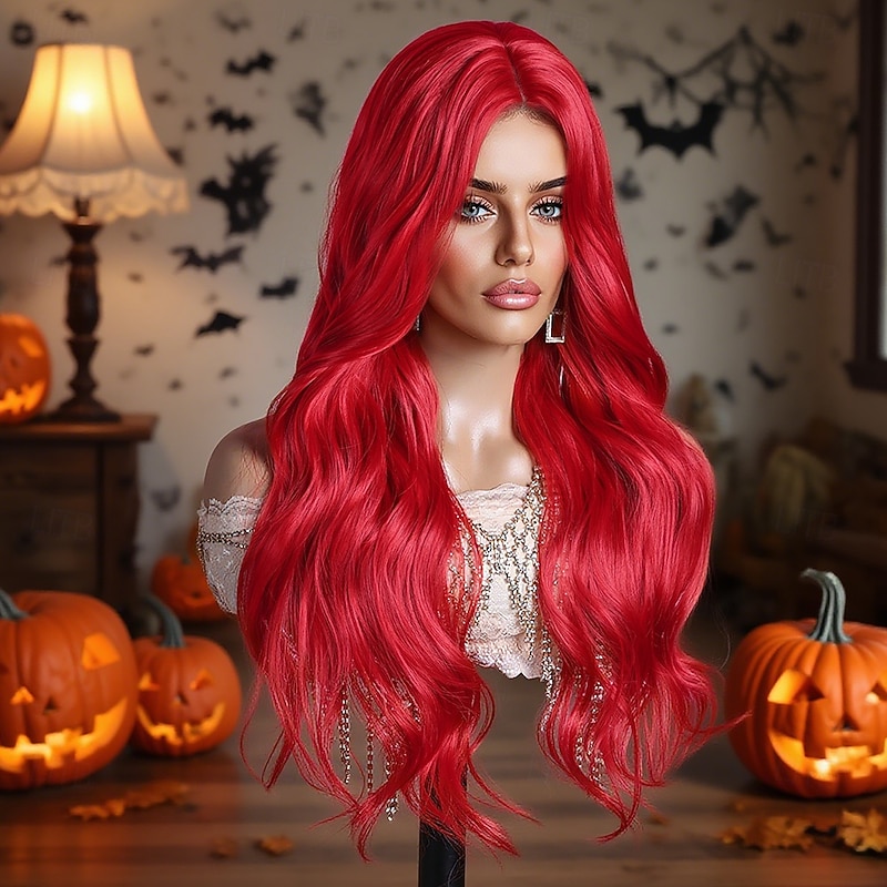 Synthetic Lace Wig Body Wave Style 24 inch Red Middle Part U Part Wig Women's Wig Red / Brown3