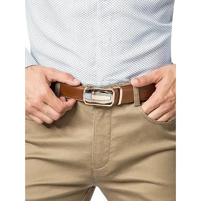 Men's Genuine Leather Belt with Car Buckle – Luxury Automatic Ratchet Dress Belt for Business, Casual and Formal Wear3