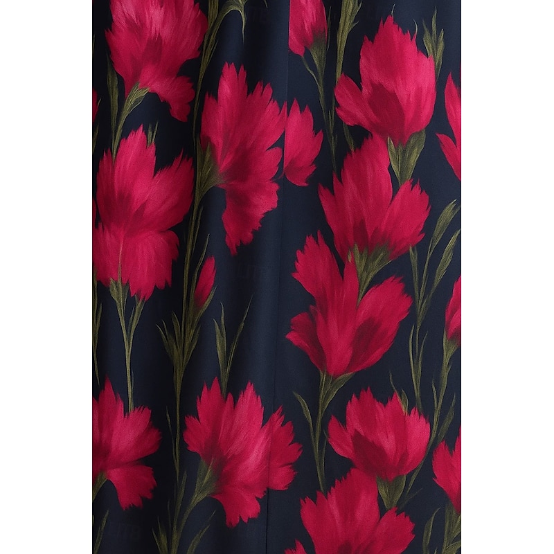 A-Line Mother of the Bride Portrait Collar Evening Gown Elegant Formal Dress Formal Wedding Midi Length Tea Length 3/4 Length Sleeve V Neck Stretch Satin with Floral Print2