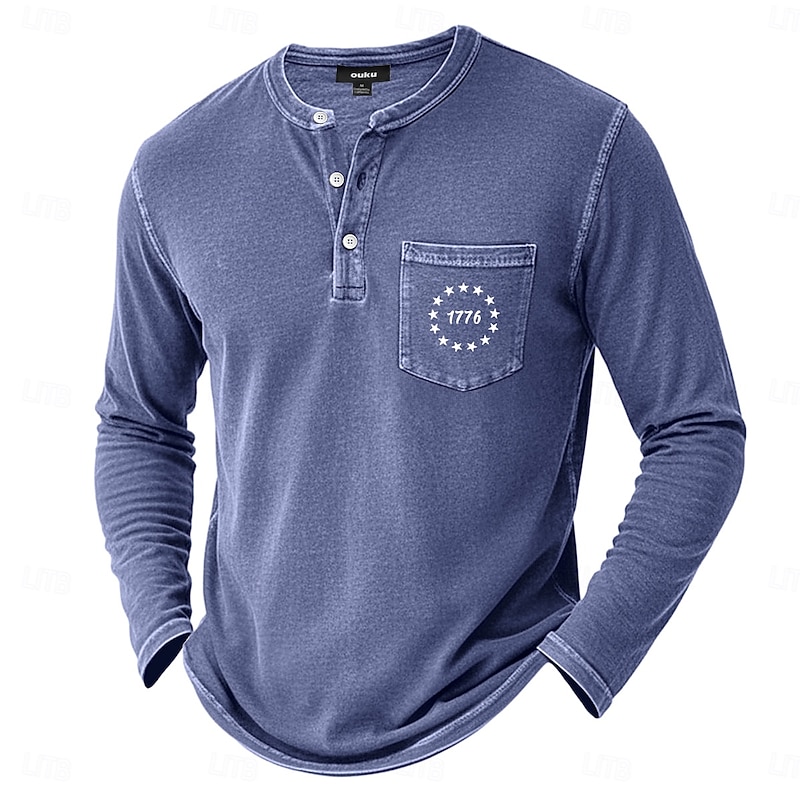 Men's Henley Shirt Tee Henley Top Long Sleeve Solid Color Plain Fashion Designer Casual Vintage Style Retro Buttons Henley Outdoor Casual Daily Summer Spring All Seasons Blue Purple Brown Henley
