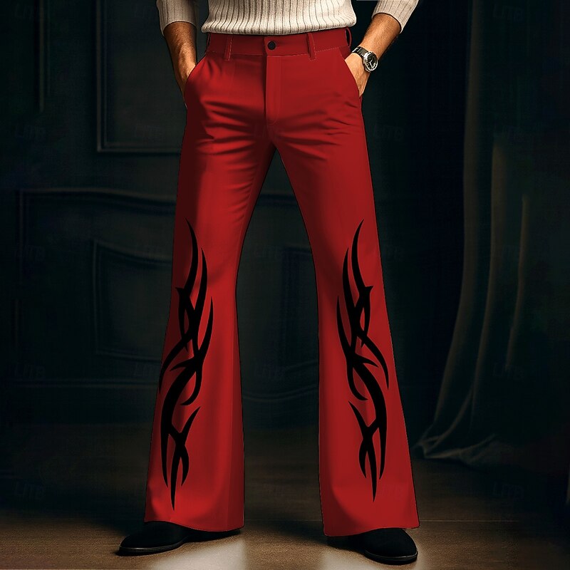 Men's Flame Disco Pants 60s 70s Bell Bottoms Mid Waist Vintage Retro Outdoor Party Casual Side Pockets Flared Leg Pants Trousers Spring Fall 3D Print Black White Red