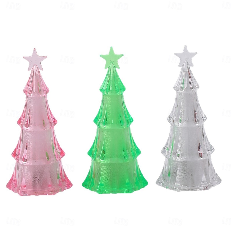 1 Pc 12.5 * 6CM Christmas Acrylic LED with Light Christmas Tree Night Light Indoor and Outdoor Party Desktop Decoration Ornament Light Colorful Warm Light AG10 * 3 Batteries2