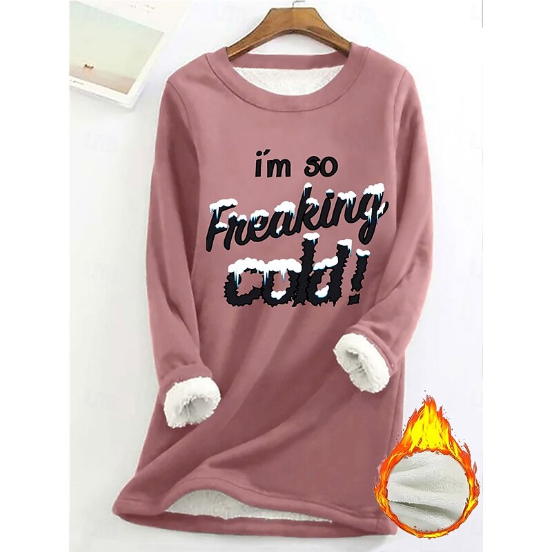 Women's Pullover Sweatshirt Graphic Letter Warm Casual Fuzzy Long Sleeve Crew Neck Regular Tops Street Casual Black Yellow Pink Dark Pink Red Fall Winter