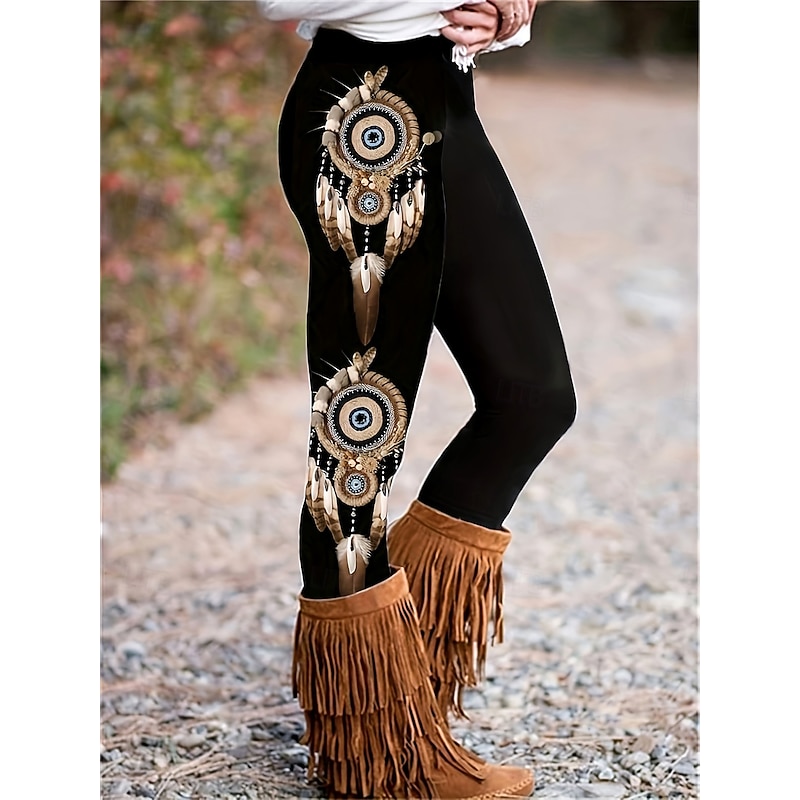 Women's Leggings Vacation Vintage Fashion Full Length High Waist Graphic Paisley Printing Soft Breathable High Elasticity Vacation Street Causal Black Fall Winter Slim Fit