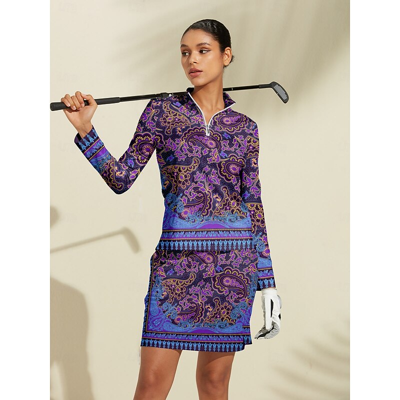 Women's Golf Polo Shirt Purple Long Sleeve Top Ladies Golf Attire Clothes Outfits Wear Apparel