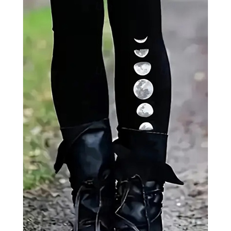 Women's Chinos Leggings Cozy Leggings Vacation Casual Full Length High Waist Moon Printing Thermal Warm Comfortable Stretchy Vacation Casual Daily Black Fall Winter Slim Fit3