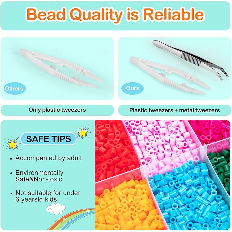 8400pcs 5mm Fuse Beads Kit with Storage Box, Home School Arts and Crafts Supplies for Kids, Toys Set, Art Decorations for Room, Gifts for Girls and Boys Age 5+4