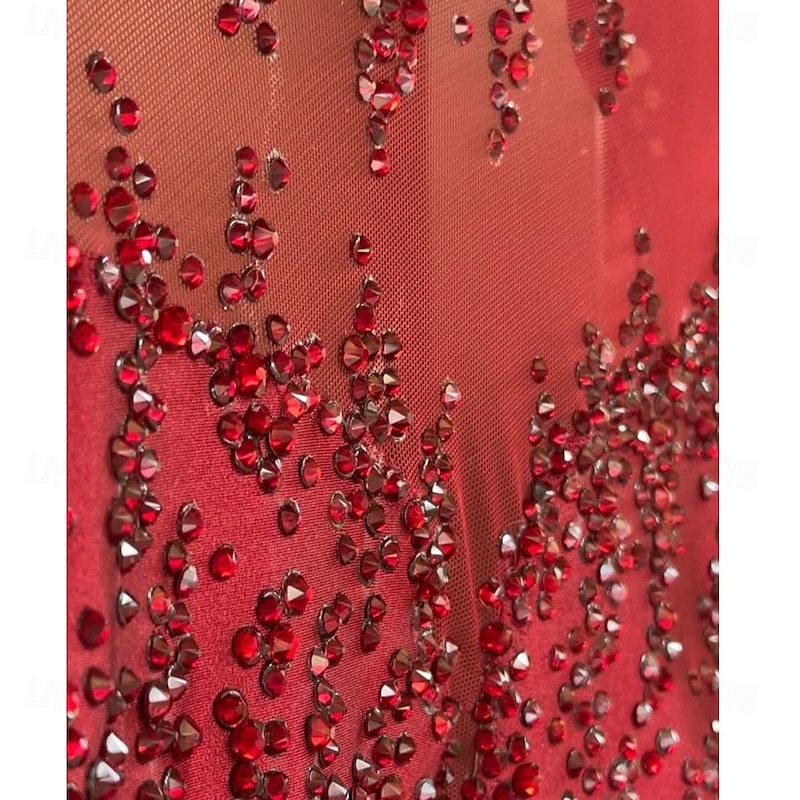 Figure Skating Dress Women's Girls' Ice Skating Dress Red Patchwork Open Back Mesh Spandex High Elasticity Training Competition Skating Wear Classic Crystal / Rhinestone Long Sleeve Ice Skating2