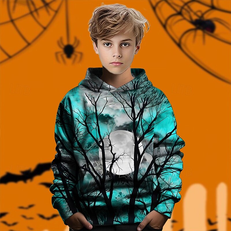 Halloween Boys' 3D Tree Hoodie Long Sleeve Spring Fall Fashion Streetwear Kids 4-12 Years Hooded Outdoor Casual Daily Regular Fit3