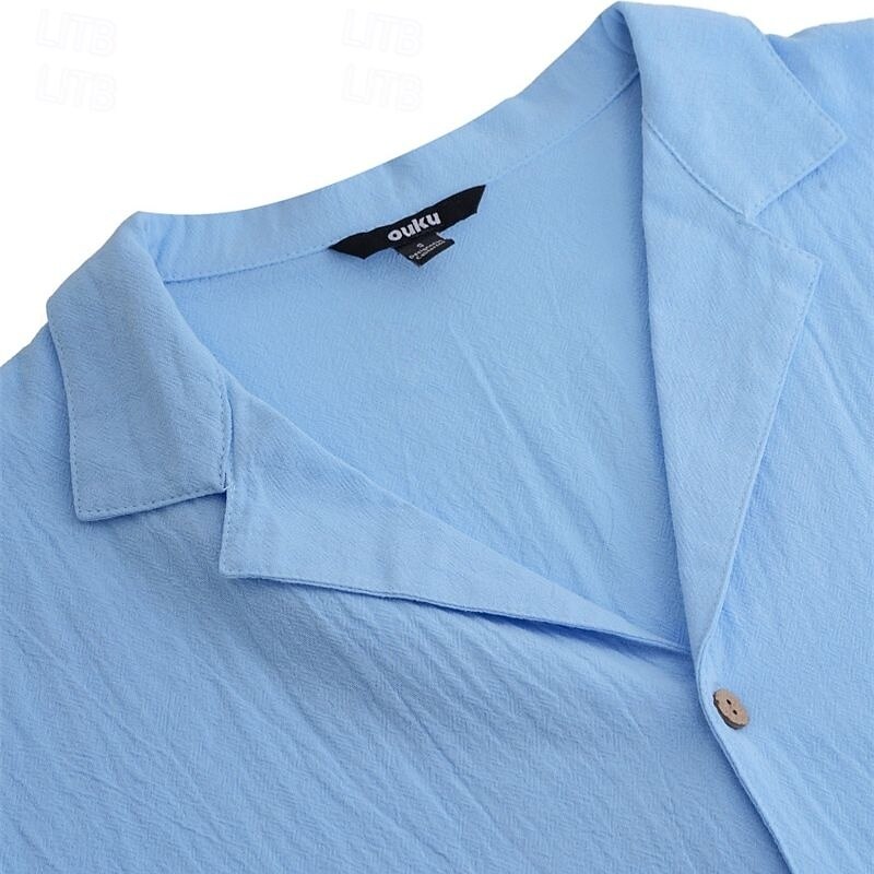 Men's Shirt Summer Shirt Casual Shirt Beach Shirt Button Up Shirt Black White Pink Blue Green Short Sleeve Plain Camp Collar Vacation Hawaiian Clothing Apparel Polyester Fashion Casual Comfortable3