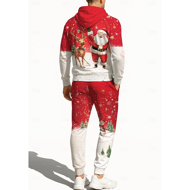 Christmas Men's Hoodie Tracksuit Zip Hoodie Drawstring Pockets Pants Hoodie Sweatshirt Fall White+Red Gym Workout Casual Basketball Baggy Long Sleeve Sport Activewear Stretchy Regular Fit2