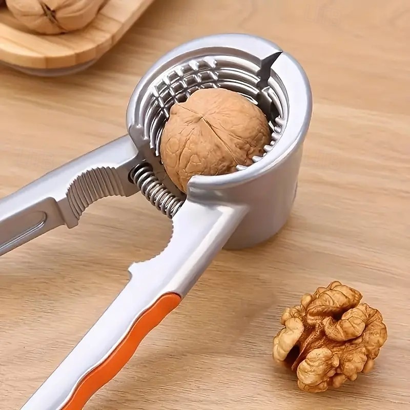 Multipurpose Nut and Dried Fruit Cracker, Durable Aluminum Nutcracker with Ergonomic Handle, Easily Crack Walnuts, Hazelnuts, and Almonds, Ideal Kitchen Tool for Baking and Snacks