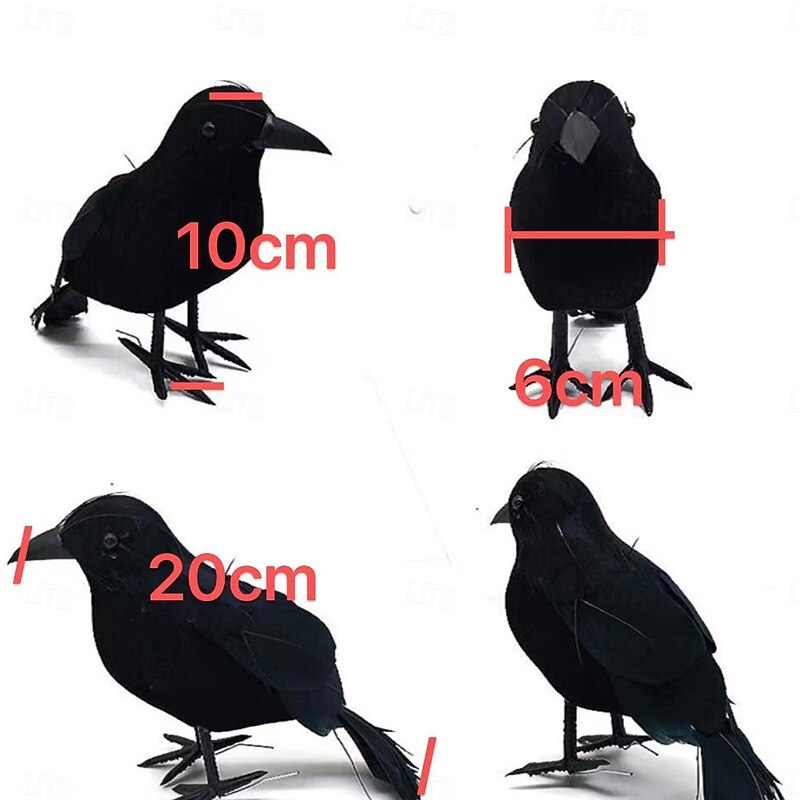4/8 Pack Halloween Black Feathered Crows, Black Crows with Real Feather Halloween Decoration for Indoor Outdoor2