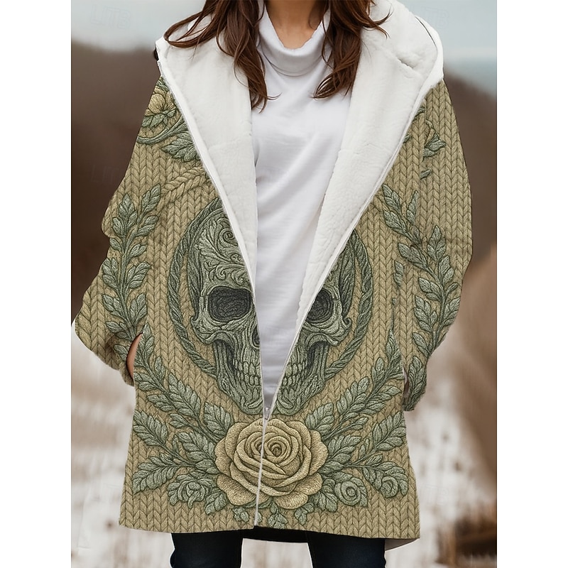 Women's Winter Coat Winter Jacket Windproof Warm Zipper Pocket Fleece Lined Casual Skull Outdoor Vacation Home Casual Long Hooded Regular Fit Long Sleeve Outerwear Yellow Pink Blue Winter4