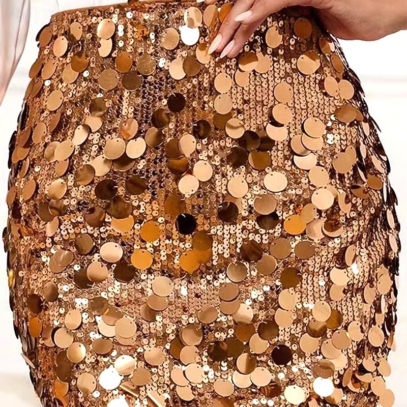 Women's Skirt Bodycon Fashion Sparkle Sparkle & Shine Mini High Waist Skirts Plain Sequins Micro-elastic Party Street Navy Black Champagne Pink Spring Polyester4