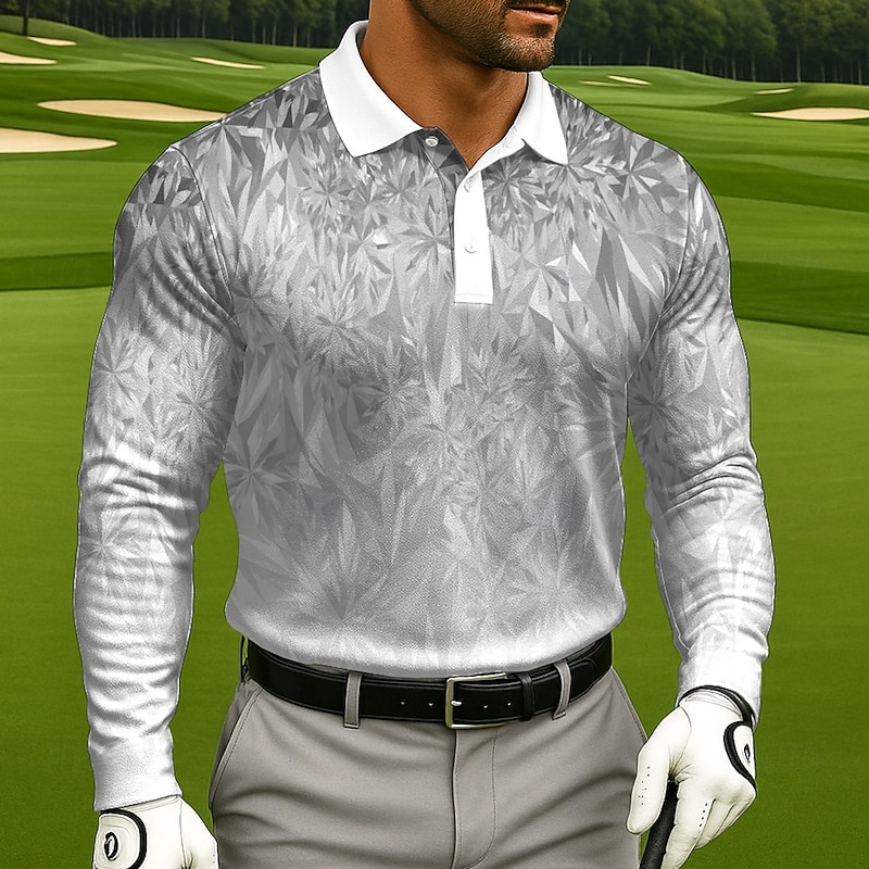 Men's Geometic Golf Polo Long Sleeve Polo Shirts Lapel Casual Athleisure Daily Wear 3D Print Buttons Spring Fall Winter Blue Purple Gray3