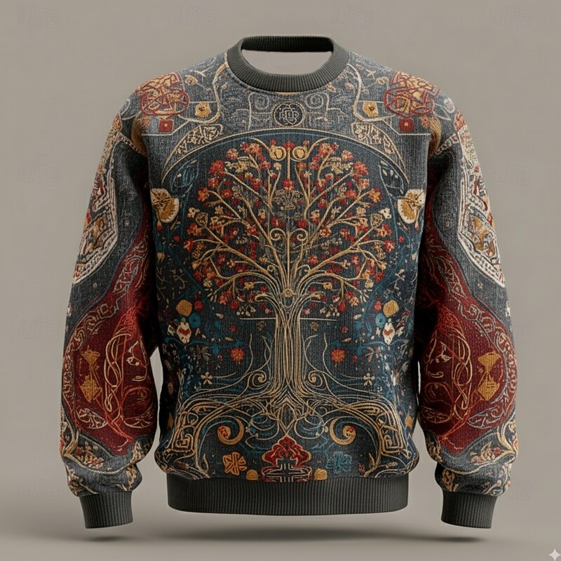 Men's Viking Tree Of Life Pullover Sweater Jumper Knitwear Crewneck Retro Vintage Casual Vacation Street Daily 3D Print Knitting Keep Warm Long Sleeve Fall Winter Black Blue Gray2