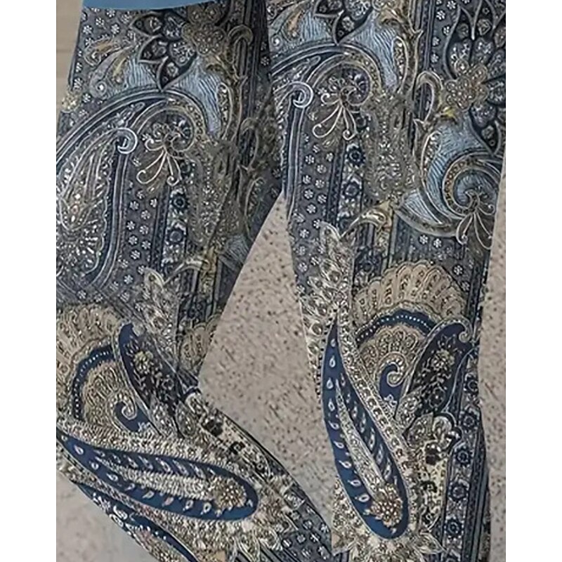 Women's Leggings Cozy Leggings Vacation Casual Full Length High Waist Paisley Printing Thermal Warm Comfortable Stretchy Vacation Casual Daily Deep Blue Fall Winter Slim Fit2