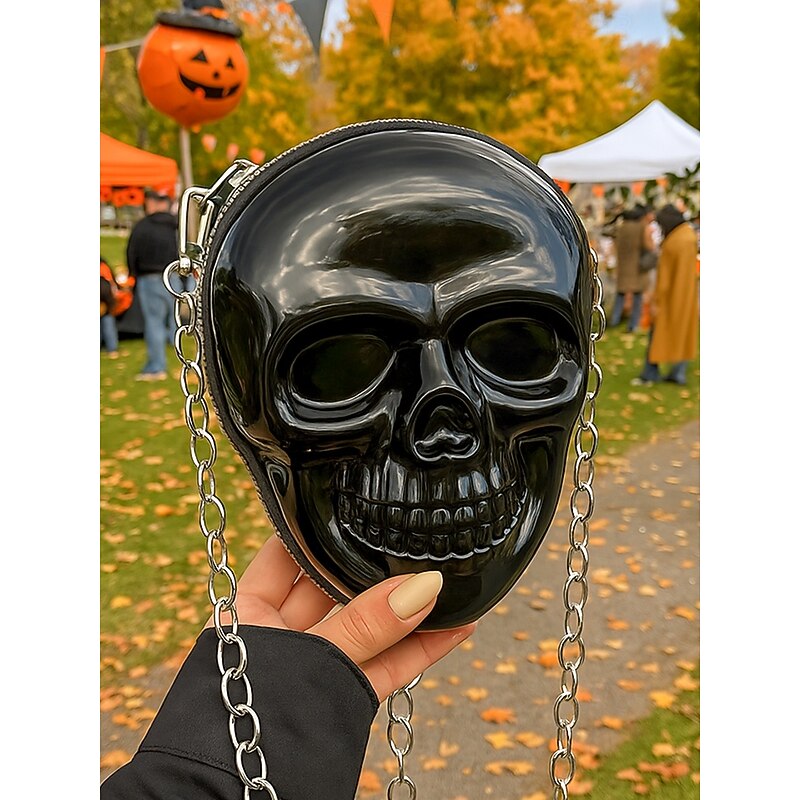 Women's Halloween Skull Crossbody Bag with Chain Strap, 3D Skeleton Shoulder Purse, Gothic Party Clutch Handbag for Costume, Cosplay and Nightlife Events4