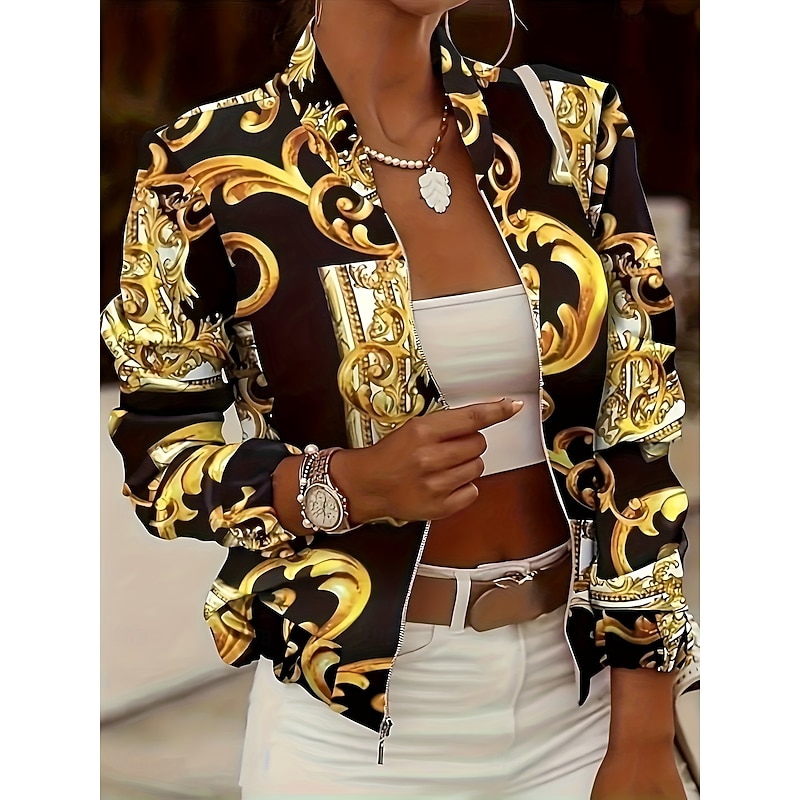 Women's Casual Jacket Warm Comfortable Zipper Pocket Elegant Fashion Daily Simple Lines / Waves Vacation Casual Daily Holiday Short Regular Baseball Collar Regular Fit Long Sleeve Outerwear Black4