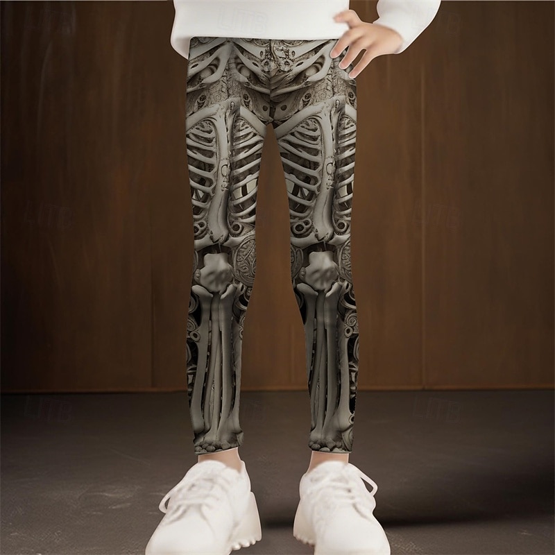 Halloween Girls' 3D Skull Pants Leggings Spring Fall Cute Basic Kids 4-12 Years Outdoor Casual Daily Regular Fit