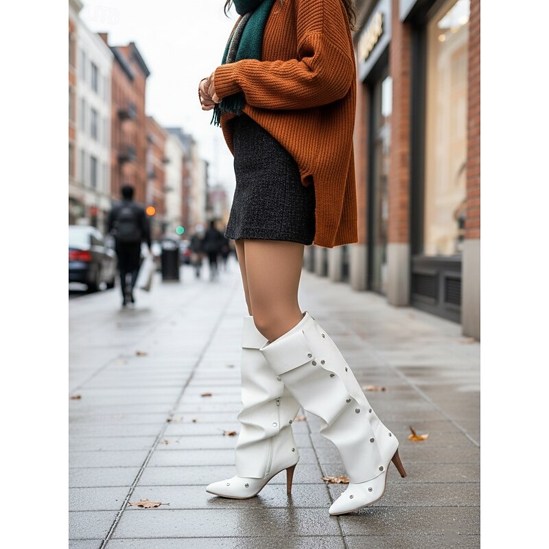 Women's Brown Suede Knee High Slouch Boots with Detachable Front Decoration and Multi-Style Convertible Design - Fashionable High Heel Footwear for Trendy Urban Outfits4