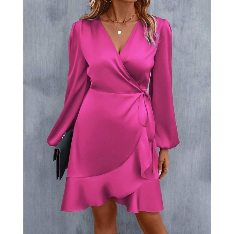 Women's Mini Dress Party Dress Cocktail Dress Satin Dress Fashion Modern Party Evening Party Cocktail Party Regular Fit Plain Long Sleeve V Neck Blush Pink Black Pink Royal Blue Fall Winter