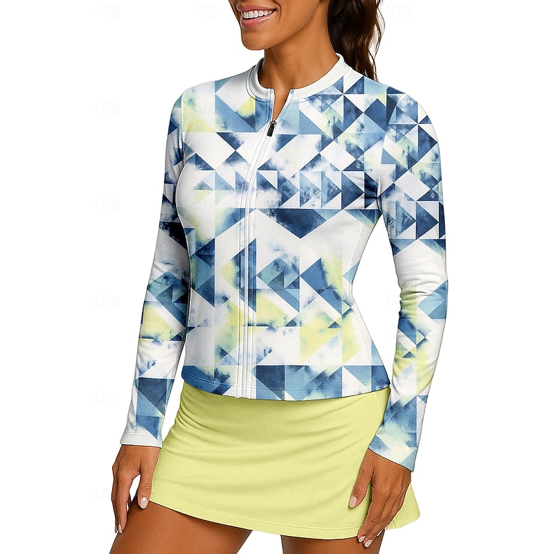 Women's Geometric Sport Shirt Tennis Shirt Tennis Top Long Sleeve Zipper Floral UPF50+ UV Resistant High Elasticity Moisture Wicking Breathable Volleyball Tennis Golf Stand Collar Zip Collar Jacket3