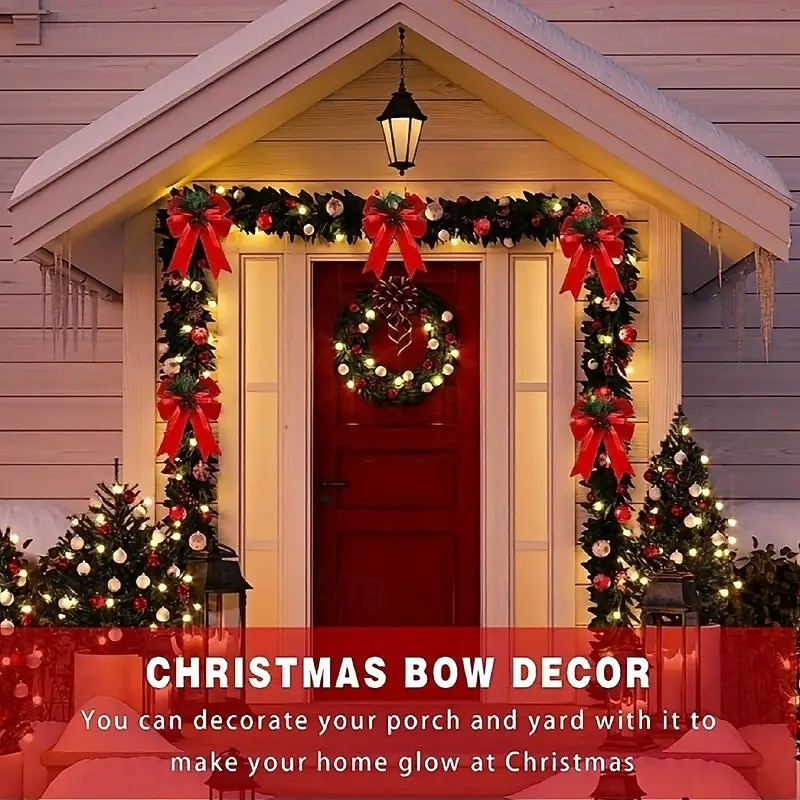 6/12Pcs Large Christmas Tree Bow Ornaments, DIY Velvet Ribbon with Trim, Xmas Tree Topper and Hanging Decorations for Holiday Home Décor4