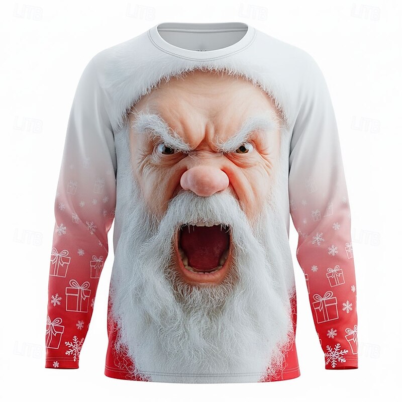 Christmas Men's Santa Claus 3D Funny T Shirt Long Sleeve T shirt 3D Print Crew Neck Shirt Fashion Basic 3D Street Casual Daily Red 3 White Red Summer Spring Clothing Apparel S M L XL XXL XXXL3