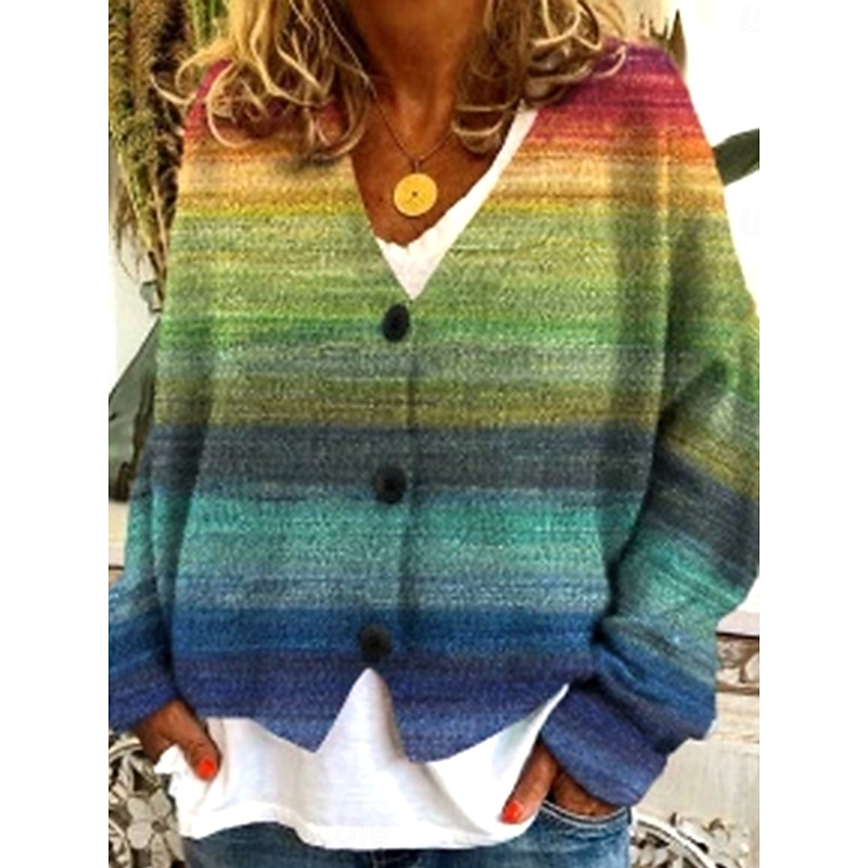 Women's Sweater Cardigan Elegant Vintage Fashion Floral Geometric Striped V Neck Pocket Knitted Print Long Sleeve Regular Tops Knit Outdoor Daily Weekend Red Purple Fall Winter