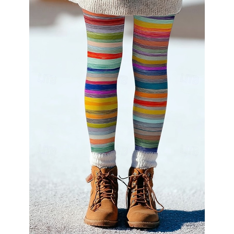 Women's Leggings Vacation Vintage Fashion Full Length High Waist Graphic Color Block Abstract Printing Thermal Warm Soft Breathable High Elasticity Formal Outdoor Vacation Orange Lime Green Spring2