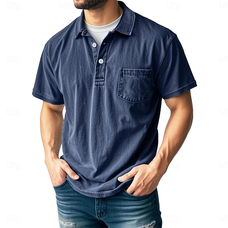 Men's Cotton Polo Shirt Golf Shirt Casual Holiday Lapel Ribbed Polo Collar Short Sleeve Fashion Basic Plain Vintage Summer Spring All Seasons Regular Fit Black Pink Brown Dark Blue Gray Green Cotton2