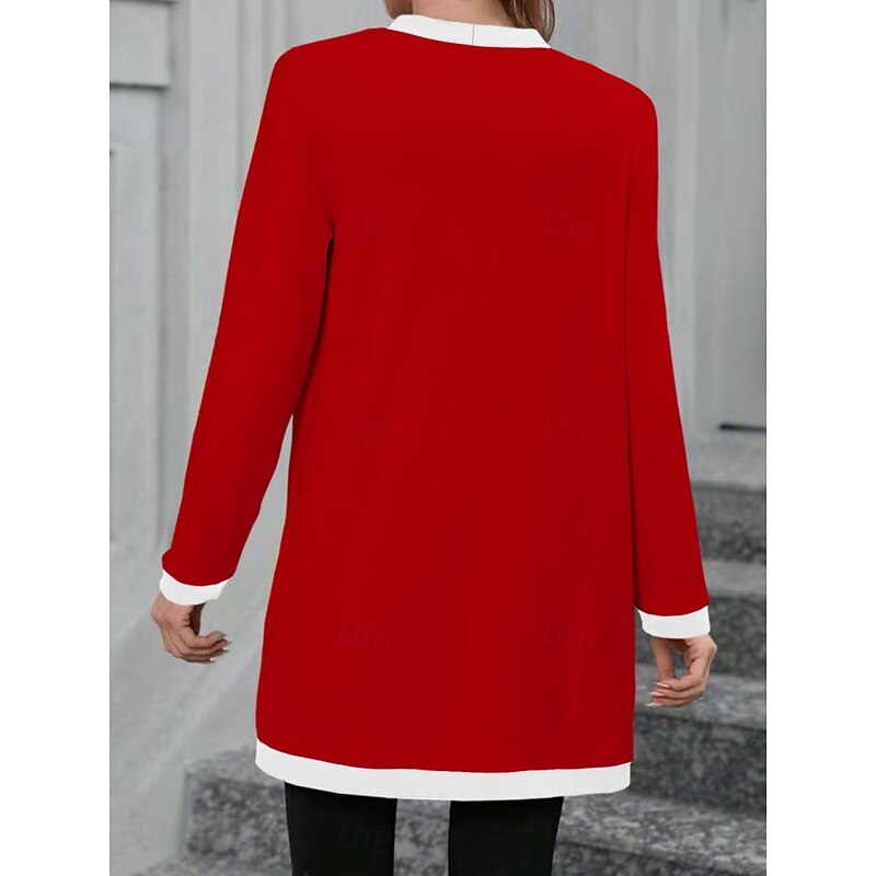 Women's Casual Jacket Comfortable Breathable Pocket Buttons Casual Plain Vacation Street Casual Daily Wear Single Breasted Long V Neck Regular Fit Long Sleeve Outerwear Black Wine Red Spring Fall2